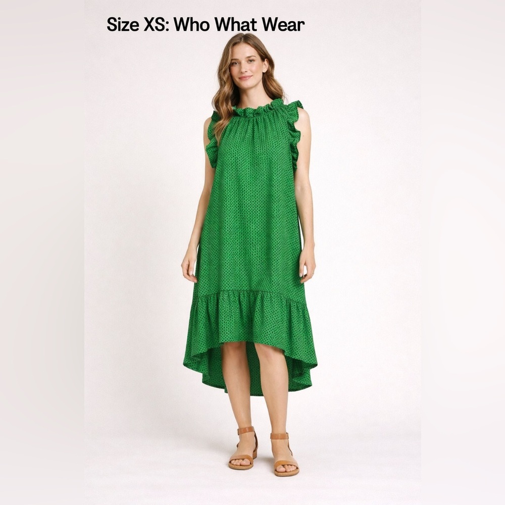 Who What Wear Green Polka Dot High Low Ruffle Dress XS